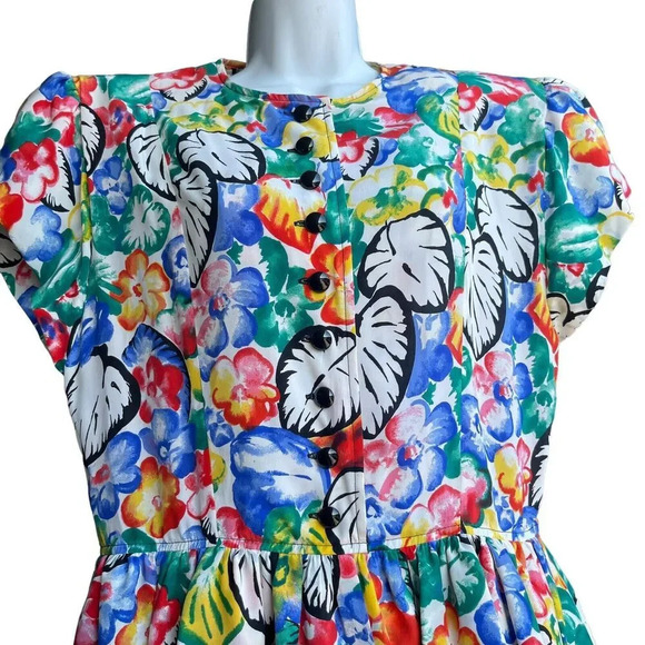 Vintage ALBERT NIPON Silk Peplum Dress Women’s Size 12 Floral Cap Sleeve Multi - Picture 4 of 5